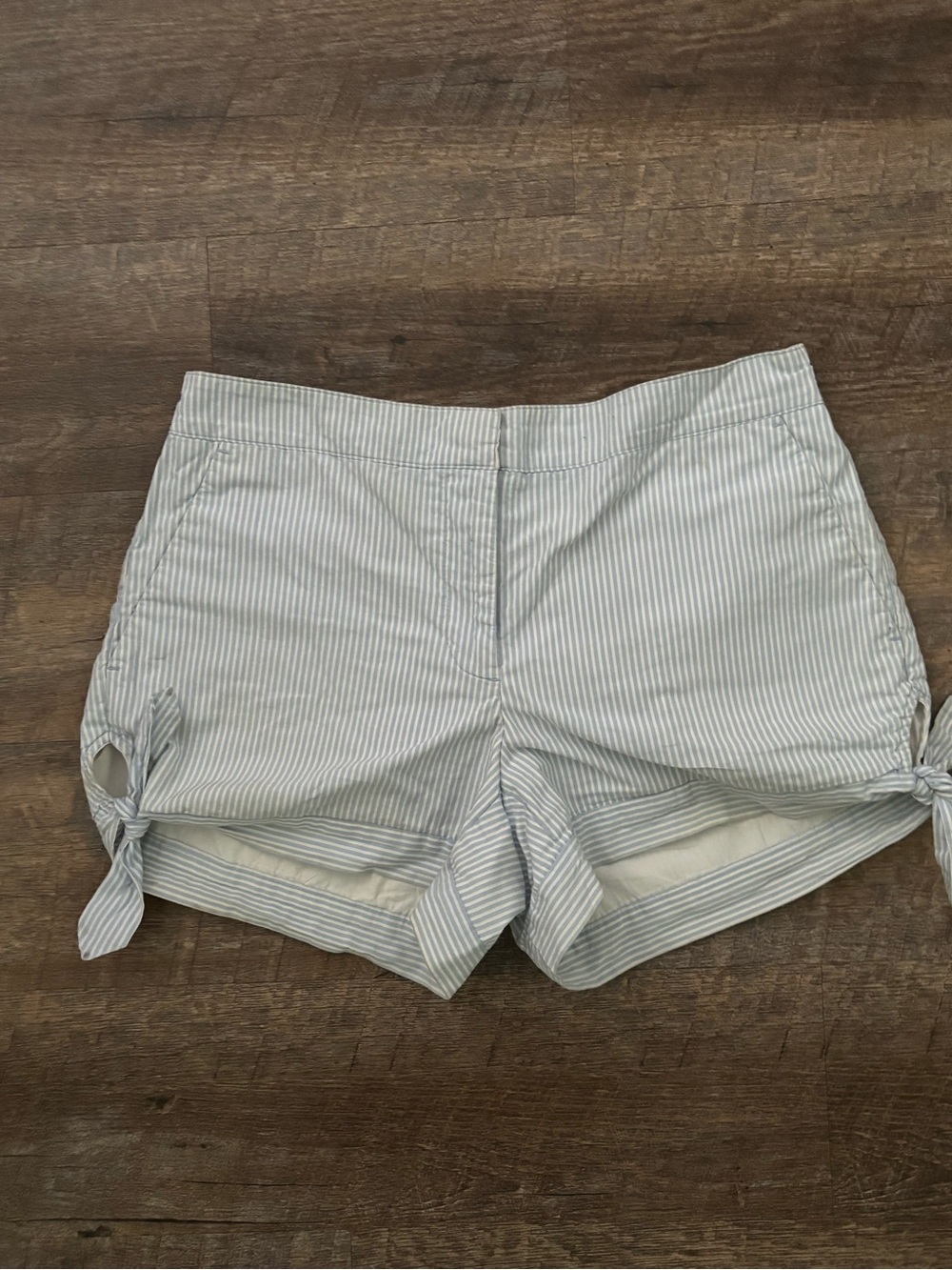 LOFT Striped High-Waist Tie-Side Shorts - Light Blue & White